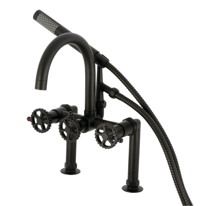 Kingston Sona AE8100CG - Fuller Three-Handle 2-Hole Deck-Mount Clawfoot Tub Faucet with Hand Shower, Matte Black