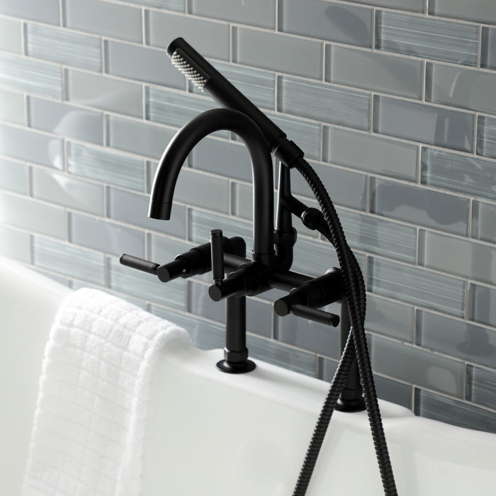 Kingston Sona AE8100DKL - Kaiser Three-Handle 2-Hole Deck-Mount Clawfoot Tub Faucet with Hand Shower, Matte Black