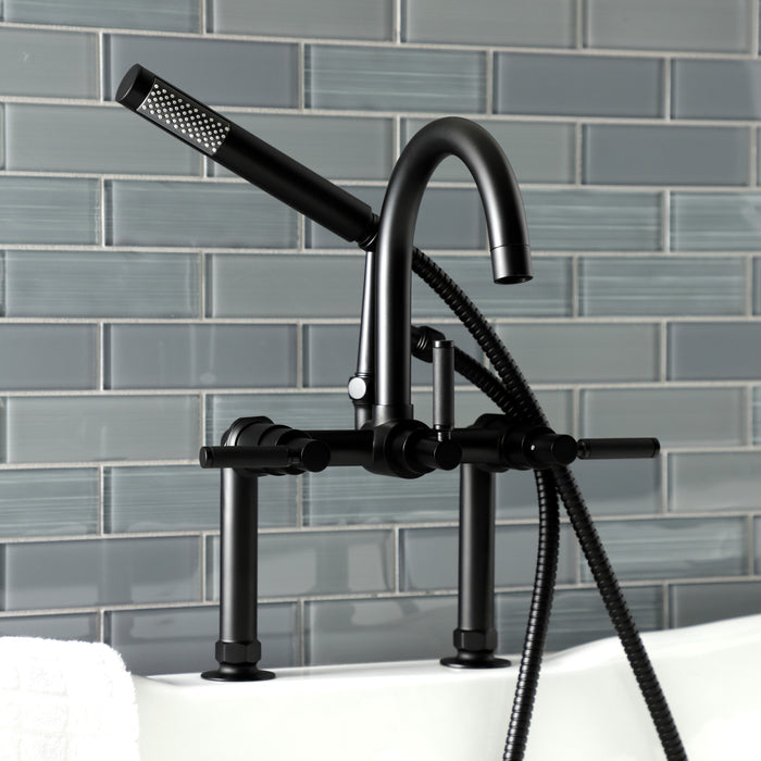 Kingston Sona AE8100DKL - Kaiser Three-Handle 2-Hole Deck-Mount Clawfoot Tub Faucet with Hand Shower, Matte Black