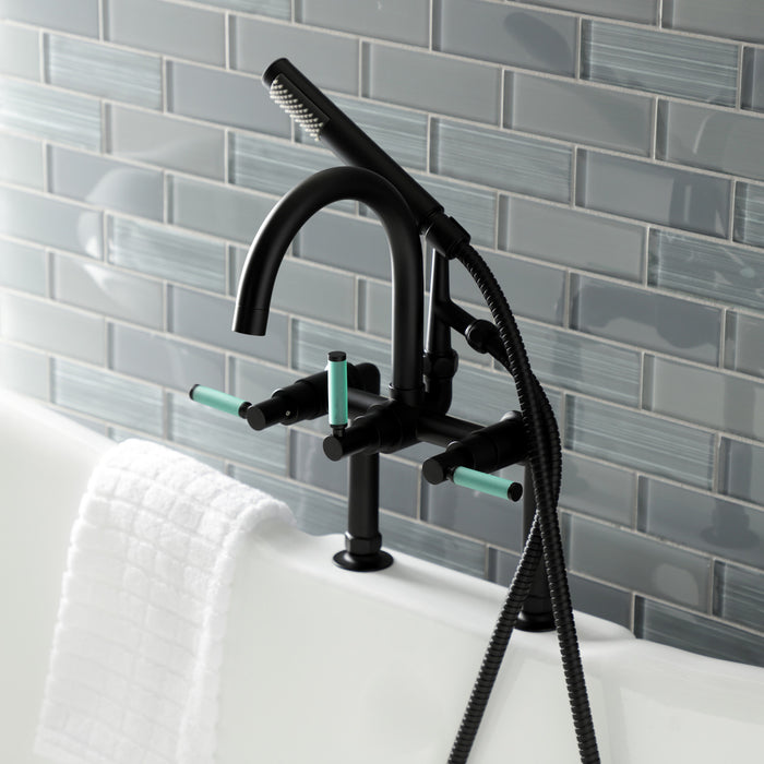 Kingston Sona AE8100DKL - Kaiser Three-Handle 2-Hole Deck-Mount Clawfoot Tub Faucet with Hand Shower, Matte Black