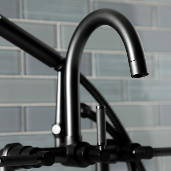 Kingston Sona AE8100DKL - Kaiser Three-Handle 2-Hole Deck-Mount Clawfoot Tub Faucet with Hand Shower, Matte Black