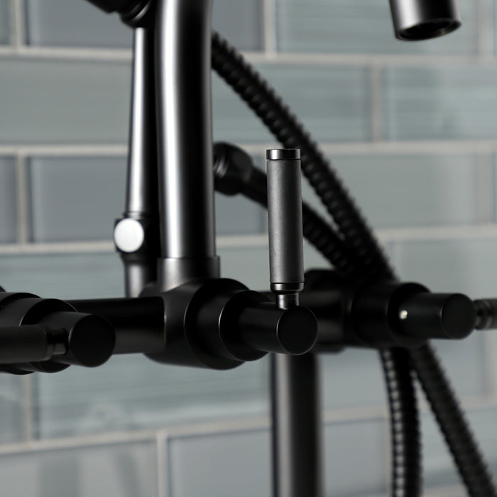 Kingston Sona AE8100DKL - Kaiser Three-Handle 2-Hole Deck-Mount Clawfoot Tub Faucet with Hand Shower, Matte Black