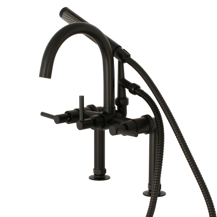 Kingston Sona AE8100DL - Concord Three-Handle 2-Hole Deck-Mount Clawfoot Tub Faucet with Hand Shower, Matte Black