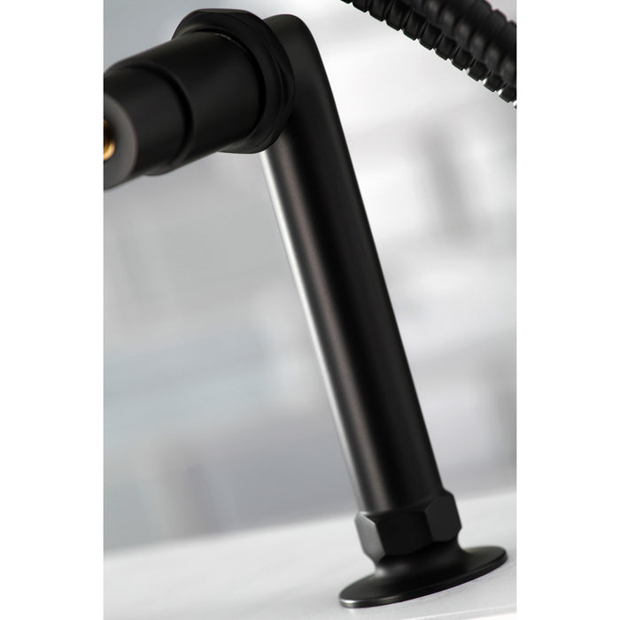 Kingston Sona AE8100DX - Concord Three-Handle 2-Hole Deck-Mount Clawfoot Tub Faucet with Hand Shower, Matte Black