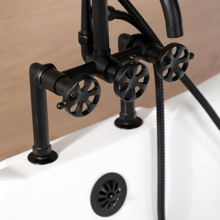 Kingston Sona AE8100RX - Belknap Three-Handle 2-Hole Deck-Mount Clawfoot Tub Faucet with Hand Shower, Matte Black