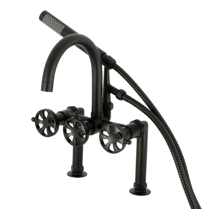 Kingston Sona AE8100RX - Belknap Three-Handle 2-Hole Deck-Mount Clawfoot Tub Faucet with Hand Shower, Matte Black