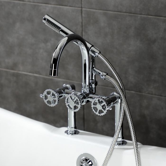 Kingston Sona AE8101CG - Fuller Three-Handle 2-Hole Deck-Mount Clawfoot Tub Faucet with Hand Shower, Polished Chrome