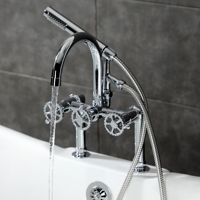 Kingston Sona AE8101CG - Fuller Three-Handle 2-Hole Deck-Mount Clawfoot Tub Faucet with Hand Shower, Polished Chrome