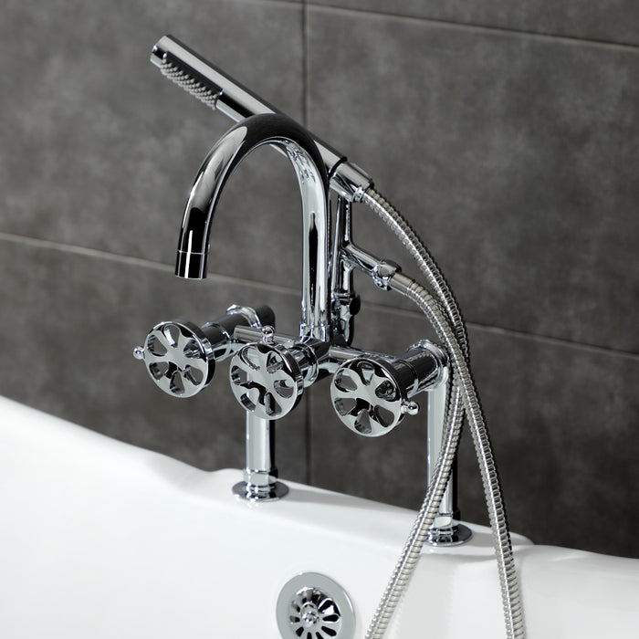 Kingston Sona AE8101RX - Belknap Three-Handle 2-Hole Deck-Mount Clawfoot Tub Faucet with Hand Shower, Polished Chrome