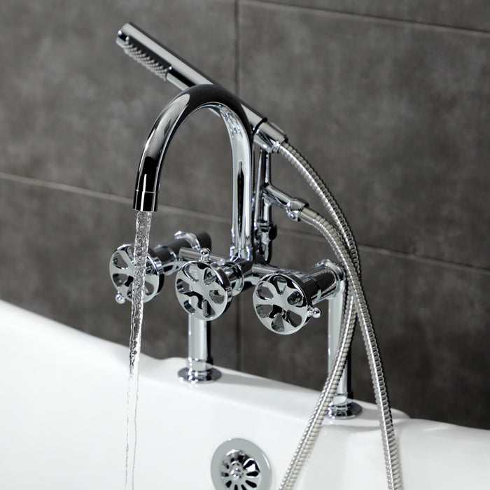 Kingston Sona AE8101RX - Belknap Three-Handle 2-Hole Deck-Mount Clawfoot Tub Faucet with Hand Shower, Polished Chrome