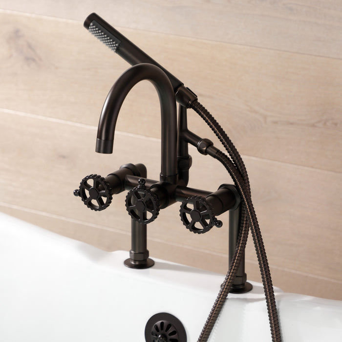 Kingston Sona AE8105CG - Fuller Three-Handle 2-Hole Deck-Mount Clawfoot Tub Faucet with Hand Shower, Oil Rubbed Bronze