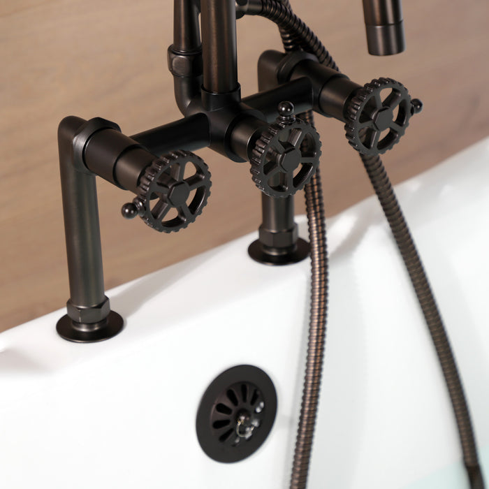 Kingston Sona AE8105CG - Fuller Three-Handle 2-Hole Deck-Mount Clawfoot Tub Faucet with Hand Shower, Oil Rubbed Bronze