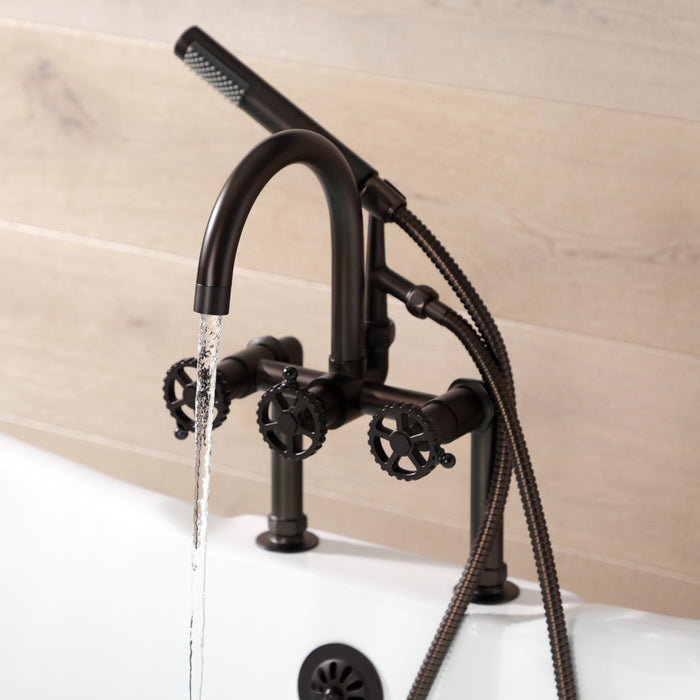 Kingston Sona AE8105CG - Fuller Three-Handle 2-Hole Deck-Mount Clawfoot Tub Faucet with Hand Shower, Oil Rubbed Bronze