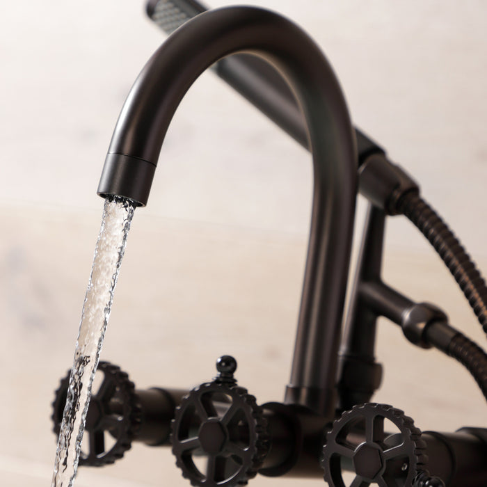 Kingston Sona AE8105CG - Fuller Three-Handle 2-Hole Deck-Mount Clawfoot Tub Faucet with Hand Shower, Oil Rubbed Bronze