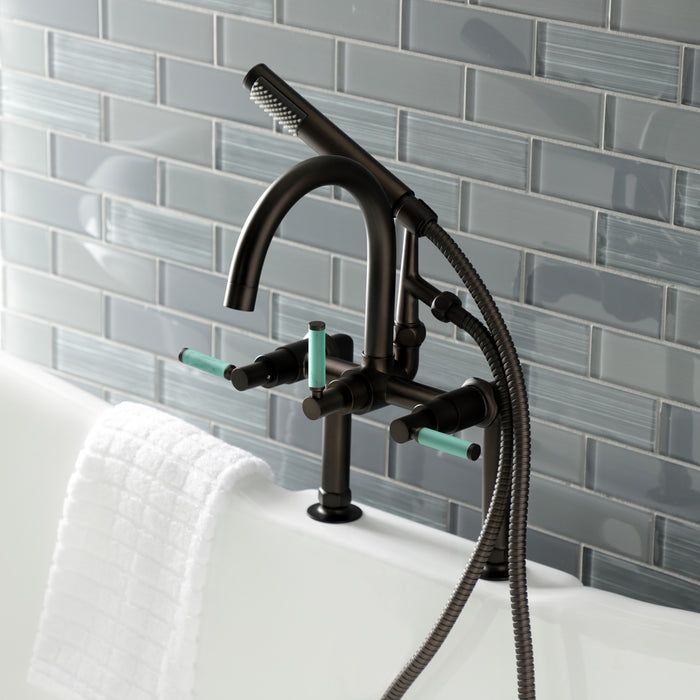 Kingston Sona AE8105DKL - Kaiser Three-Handle 2-Hole Deck-Mount Clawfoot Tub Faucet with Hand Shower, Oil Rubbed Bronze