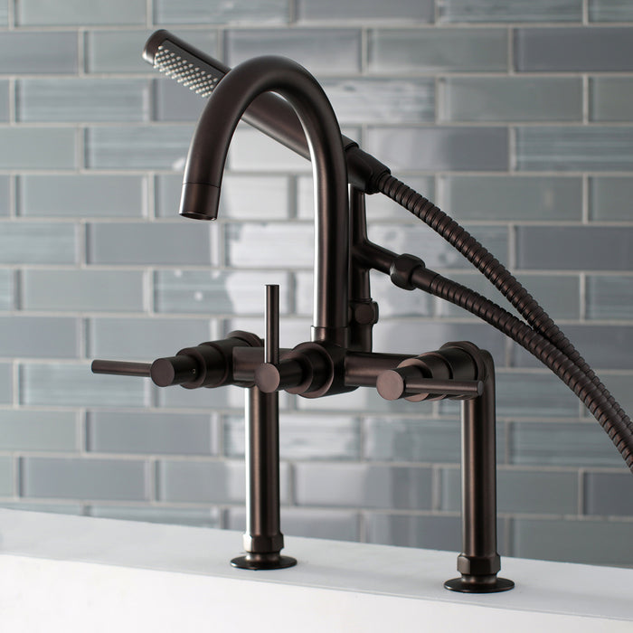 Kingston Sona AE8105DL - Concord Three-Handle 2-Hole Deck-Mount Clawfoot Tub Faucet with Hand Shower, Oil Rubbed Bronze