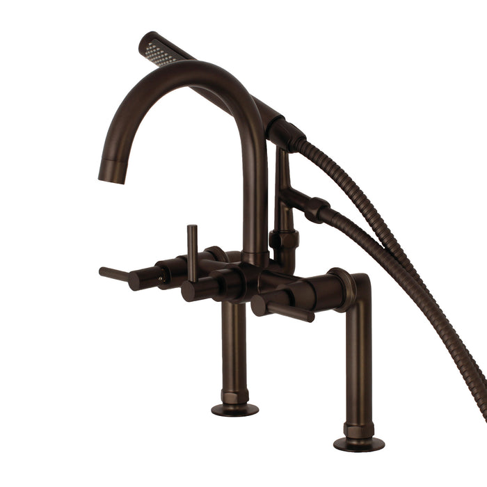 Kingston Sona AE8105DL - Concord Three-Handle 2-Hole Deck-Mount Clawfoot Tub Faucet with Hand Shower, Oil Rubbed Bronze