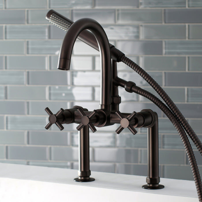 Kingston Sona AE8105DX - Concord Three-Handle 2-Hole Deck-Mount Clawfoot Tub Faucet with Hand Shower, Oil Rubbed Bronze