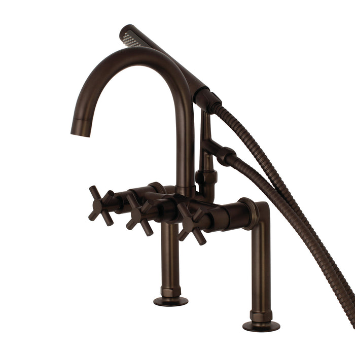 Kingston Sona AE8105DX - Concord Three-Handle 2-Hole Deck-Mount Clawfoot Tub Faucet with Hand Shower, Oil Rubbed Bronze