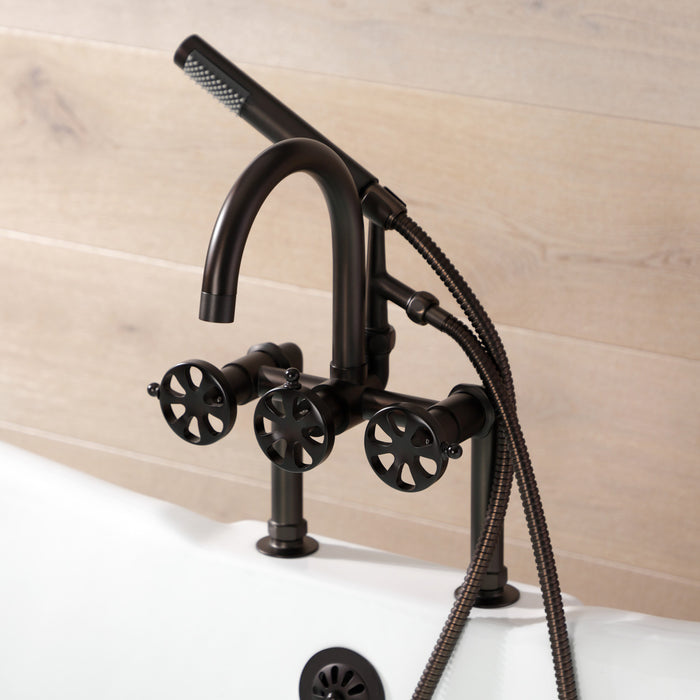 Kingston Sona AE8105RX - Belknap Three-Handle 2-Hole Deck-Mount Clawfoot Tub Faucet with Hand Shower, Oil Rubbed Bronze