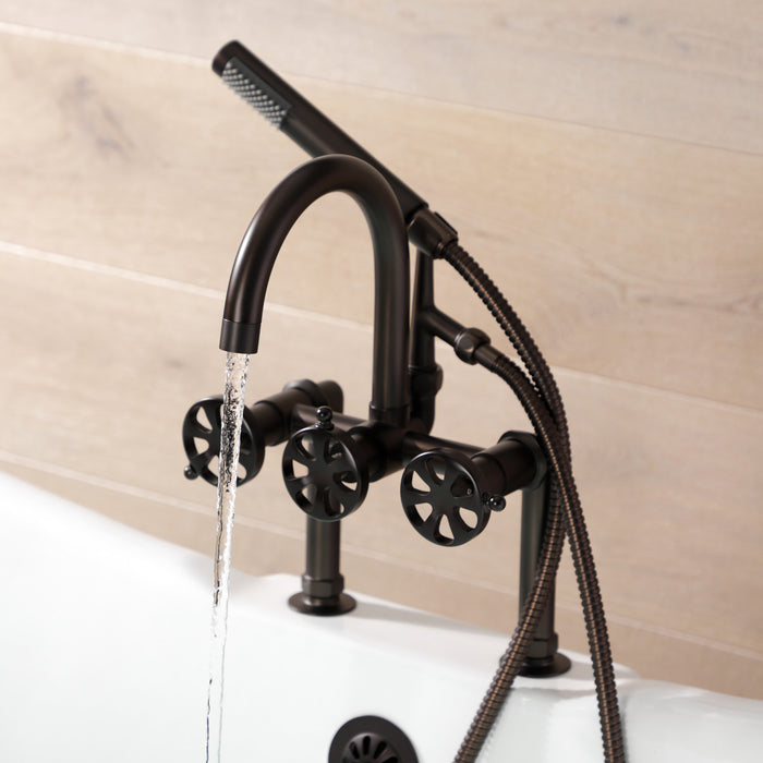 Kingston Sona AE8105RX - Belknap Three-Handle 2-Hole Deck-Mount Clawfoot Tub Faucet with Hand Shower, Oil Rubbed Bronze