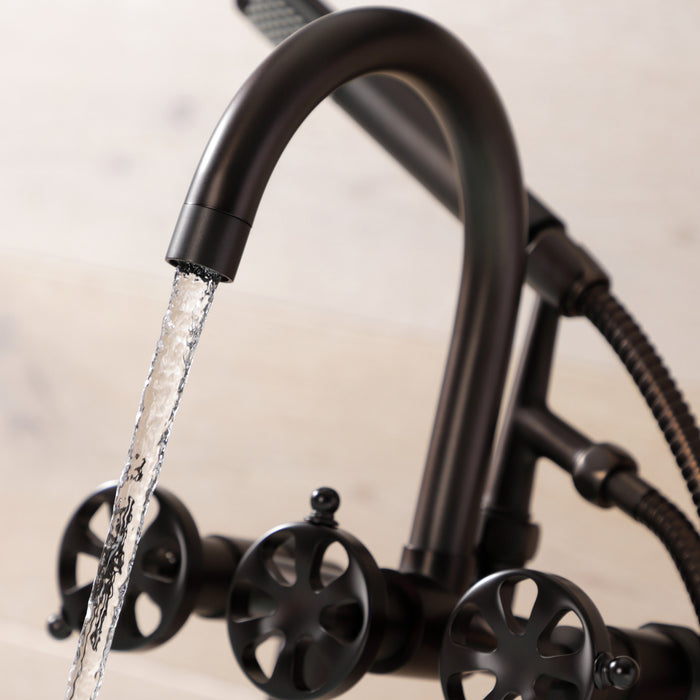 Kingston Sona AE8105RX - Belknap Three-Handle 2-Hole Deck-Mount Clawfoot Tub Faucet with Hand Shower, Oil Rubbed Bronze
