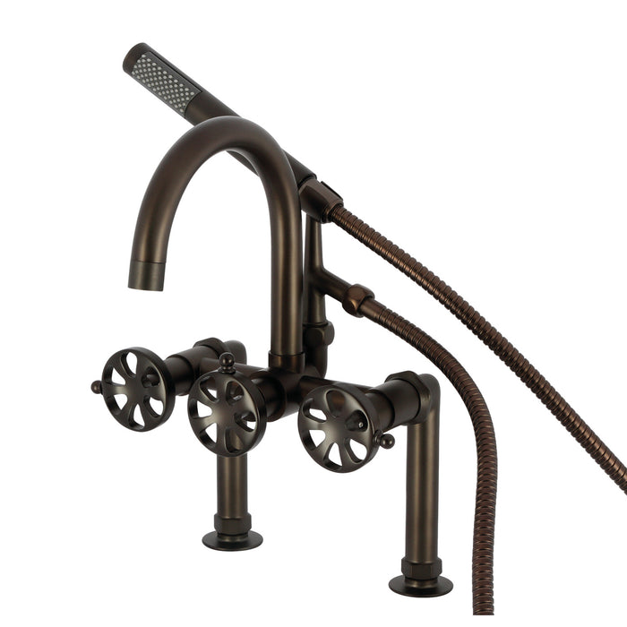 Kingston Sona AE8105RX - Belknap Three-Handle 2-Hole Deck-Mount Clawfoot Tub Faucet with Hand Shower, Oil Rubbed Bronze