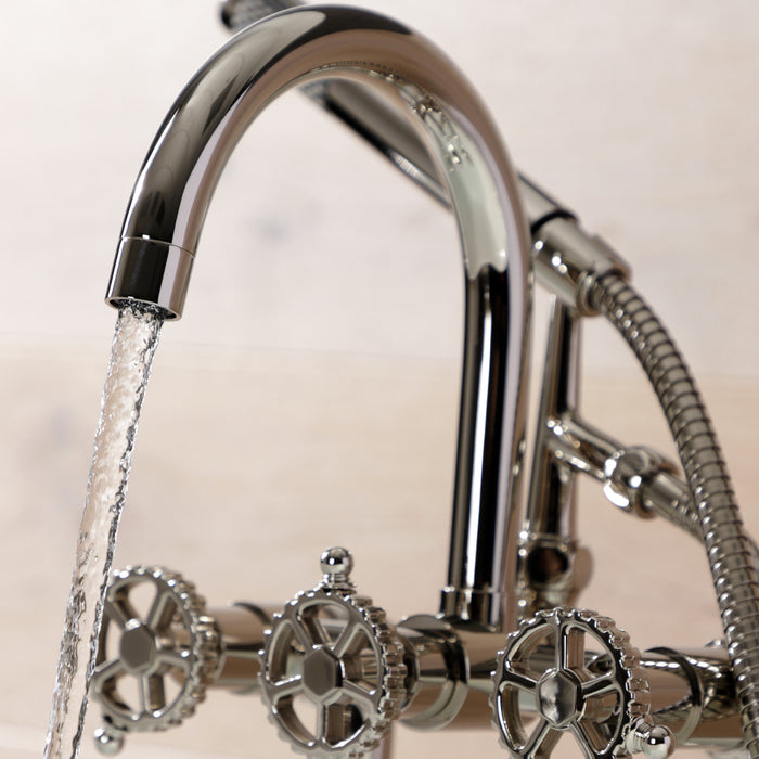 Kingston Sona AE8106CG - Fuller Three-Handle 2-Hole Deck-Mount Clawfoot Tub Faucet with Hand Shower, Polished Nickel