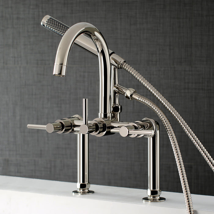 Kingston Sona AE8106DL - Concord Three-Handle 2-Hole Deck-Mount Clawfoot Tub Faucet with Hand Shower, Polished Nickel