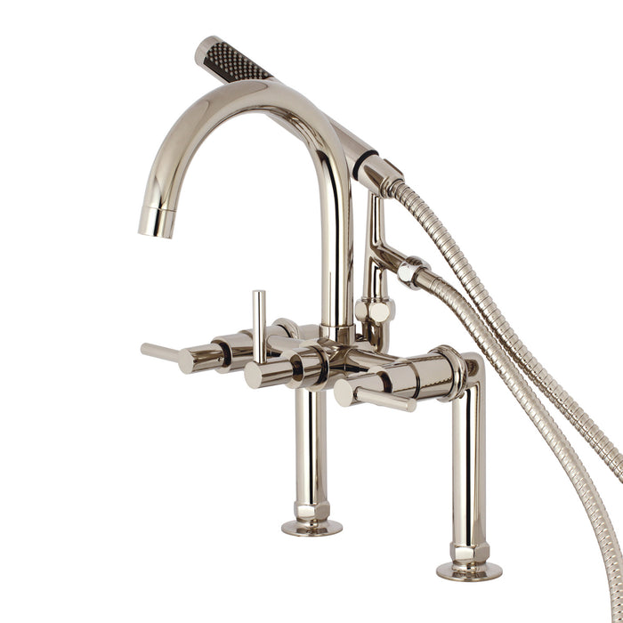 Kingston Sona AE8106DL - Concord Three-Handle 2-Hole Deck-Mount Clawfoot Tub Faucet with Hand Shower, Polished Nickel