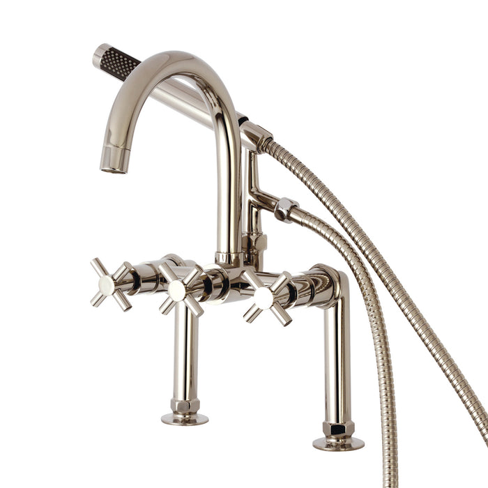 Kingston Sona AE8106DX - Concord Three-Handle 2-Hole Deck-Mount Clawfoot Tub Faucet with Hand Shower, Polished Nickel