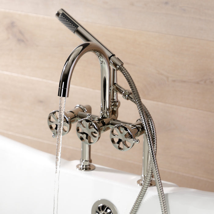 Kingston Sona AE8106RX - Belknap Three-Handle 2-Hole Deck-Mount Clawfoot Tub Faucet with Hand Shower, Polished Nickel