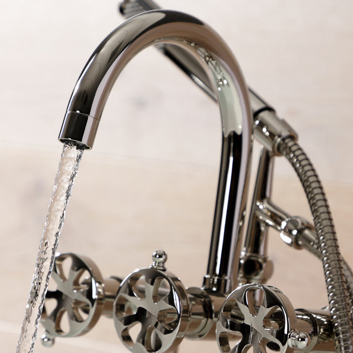 Kingston Sona AE8106RX - Belknap Three-Handle 2-Hole Deck-Mount Clawfoot Tub Faucet with Hand Shower, Polished Nickel