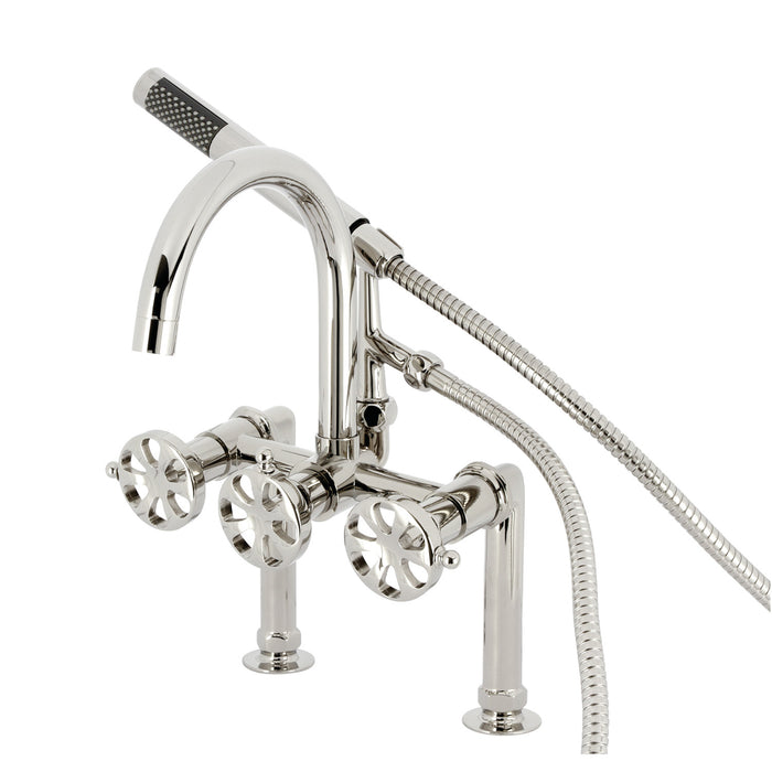 Kingston Sona AE8106RX - Belknap Three-Handle 2-Hole Deck-Mount Clawfoot Tub Faucet with Hand Shower, Polished Nickel