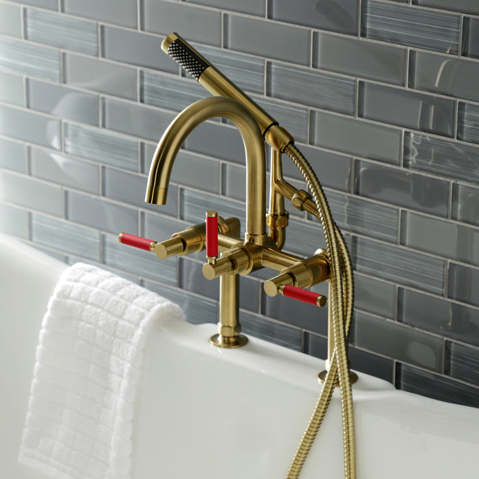 Kingston Sona AE8107DKL - Kaiser Three-Handle 2-Hole Deck-Mount Clawfoot Tub Faucet with Hand Shower, Brushed Brass