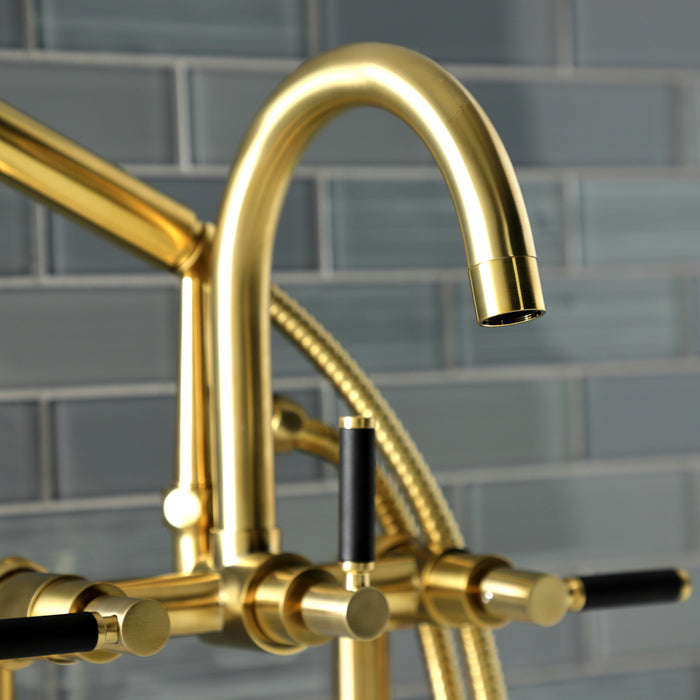 Kingston Sona AE8107DKL - Kaiser Three-Handle 2-Hole Deck-Mount Clawfoot Tub Faucet with Hand Shower, Brushed Brass
