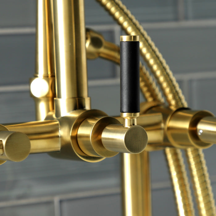 Kingston Sona AE8107DKL - Kaiser Three-Handle 2-Hole Deck-Mount Clawfoot Tub Faucet with Hand Shower, Brushed Brass