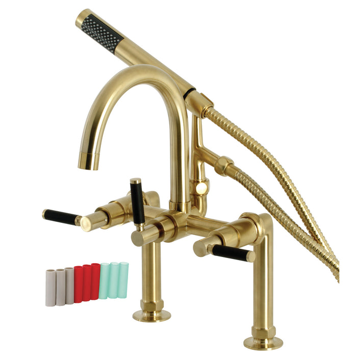 Kingston Sona AE8107DKL - Kaiser Three-Handle 2-Hole Deck-Mount Clawfoot Tub Faucet with Hand Shower, Brushed Brass
