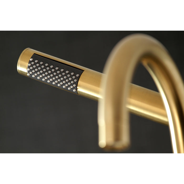 Kingston Sona AE8107DX - Concord Three-Handle 2-Hole Deck-Mount Clawfoot Tub Faucet with Hand Shower, Brushed Brass