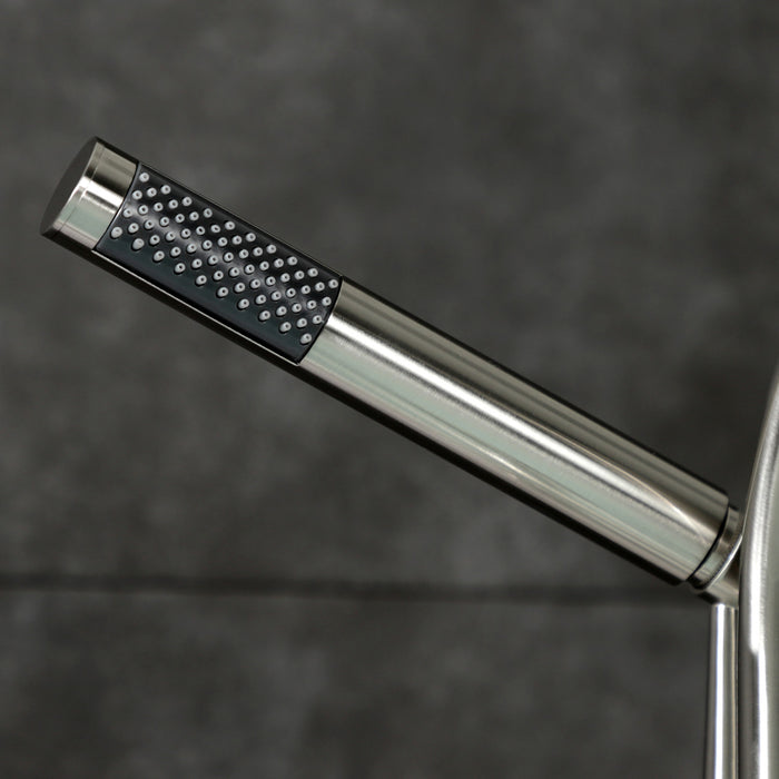 Kingston Sona AE8108CG - Fuller Three-Handle 2-Hole Deck-Mount Clawfoot Tub Faucet with Hand Shower, Brushed Nickel