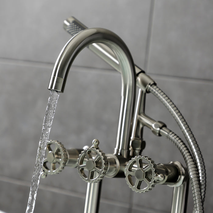 Kingston Sona AE8108CG - Fuller Three-Handle 2-Hole Deck-Mount Clawfoot Tub Faucet with Hand Shower, Brushed Nickel