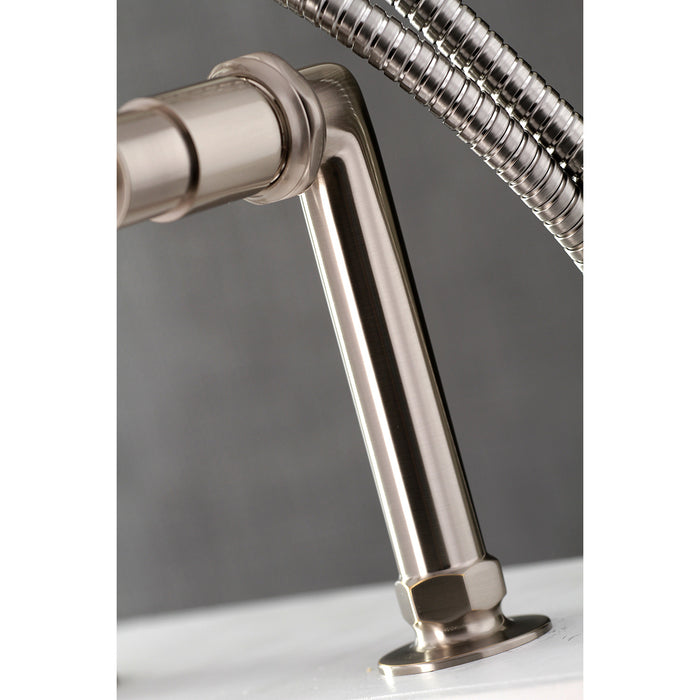 Kingston Sona AE8108DL - Concord Three-Handle 2-Hole Deck-Mount Clawfoot Tub Faucet with Hand Shower, Brushed Nickel