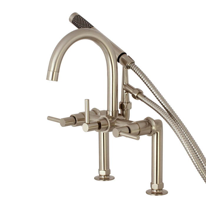 Kingston Sona AE8108DL - Concord Three-Handle 2-Hole Deck-Mount Clawfoot Tub Faucet with Hand Shower, Brushed Nickel