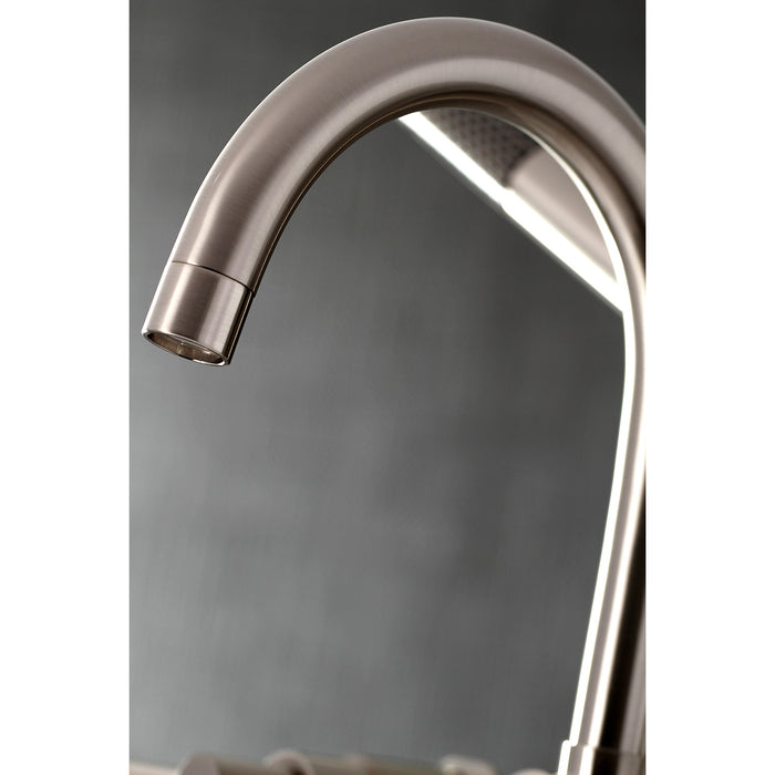 Kingston Sona AE8108DX - Concord Three-Handle 2-Hole Deck-Mount Clawfoot Tub Faucet with Hand Shower, Brushed Nickel
