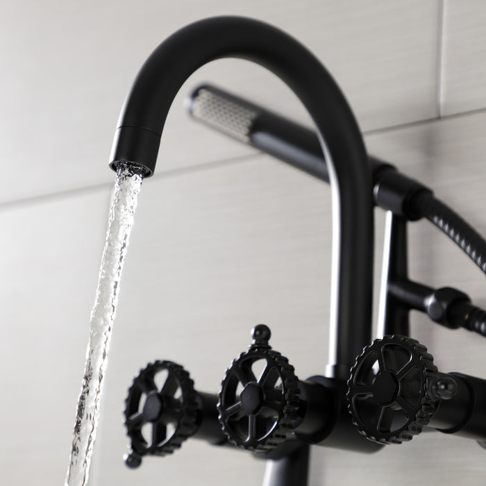 Kingston Sona AE8150CG - Fuller Three-Handle 2-Hole Tub Wall Mount Clawfoot Tub Faucet with Hand Shower, Matte Black