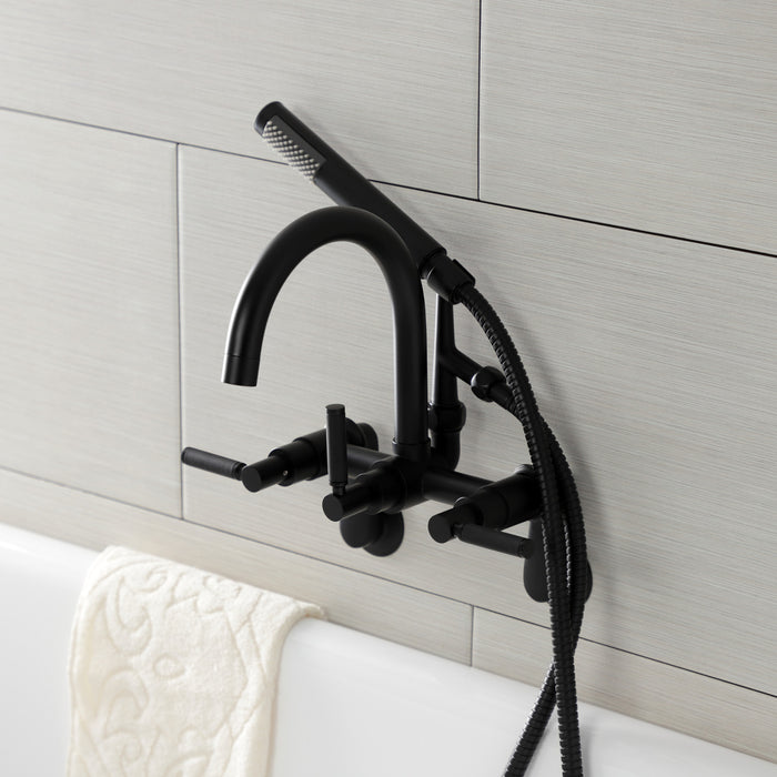 Kingston Sona AE8150DKL - Kaiser Three-Handle 2-Hole Tub Wall Mount Clawfoot Tub Faucet with Hand Shower, Matte Black