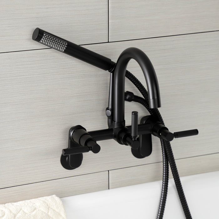Kingston Sona AE8150DKL - Kaiser Three-Handle 2-Hole Tub Wall Mount Clawfoot Tub Faucet with Hand Shower, Matte Black