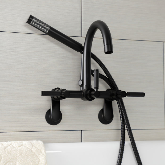 Kingston Sona AE8150DKL - Kaiser Three-Handle 2-Hole Tub Wall Mount Clawfoot Tub Faucet with Hand Shower, Matte Black