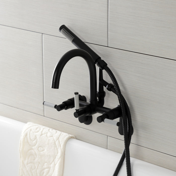 Kingston Sona AE8150DKL - Kaiser Three-Handle 2-Hole Tub Wall Mount Clawfoot Tub Faucet with Hand Shower, Matte Black