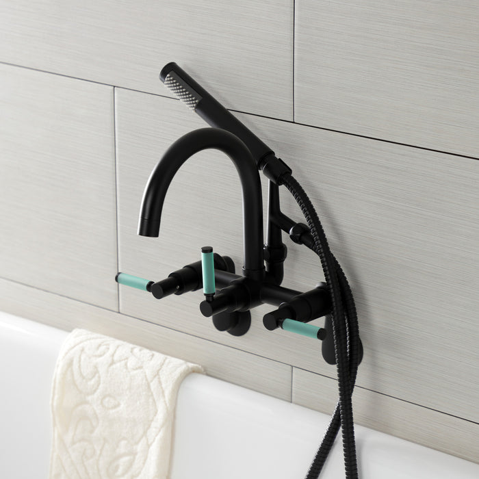 Kingston Sona AE8150DKL - Kaiser Three-Handle 2-Hole Tub Wall Mount Clawfoot Tub Faucet with Hand Shower, Matte Black